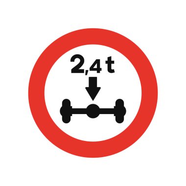 Yuvarlak trafik ışığı beyaz ve kırmızı, beyaz arka planda izole. Yüksek dingilli araçlar için belirtilenden daha yüksek kütleli giriş yasaktır