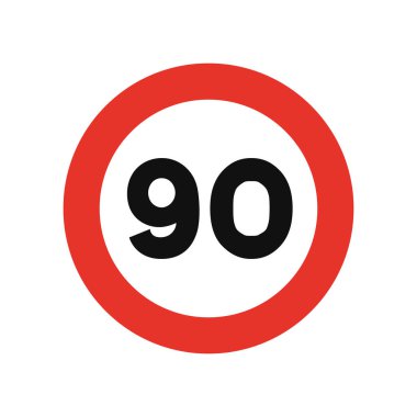 Yuvarlak trafik ışığı beyaz ve kırmızı, beyaz arka planda izole. Hız sınırı 90.