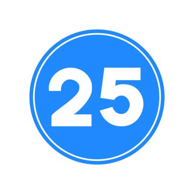 Mavi-beyaz yuvarlak trafik ışığı, beyaz arka planda izole edilmiş. En düşük hız 25.