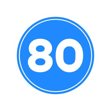 Mavi-beyaz yuvarlak trafik ışığı, beyaz arka planda izole edilmiş. En düşük hız 80.