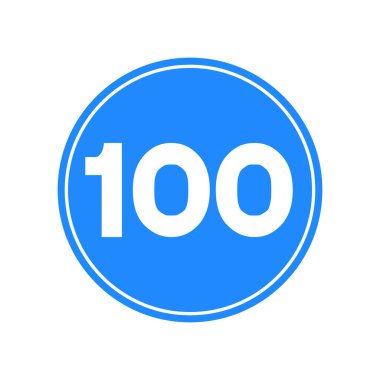 Mavi-beyaz yuvarlak trafik ışığı, beyaz arka planda izole edilmiş. En düşük hız 100.
