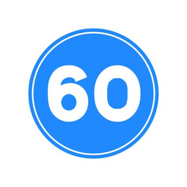 Mavi-beyaz yuvarlak trafik ışığı, beyaz arka planda izole edilmiş. 60 'ın en düşük hızı