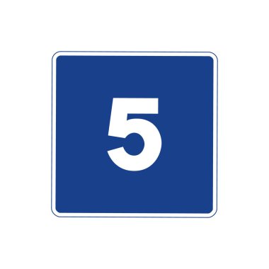 Beyaz arka planda izole edilmiş mavi-beyaz kare trafik ışığı. Önerilen en yüksek beş hız