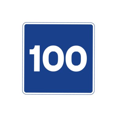 Beyaz arka planda izole edilmiş mavi-beyaz kare trafik ışığı. Önerilen en yüksek hız 100