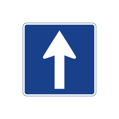 Beyaz arka planda izole edilmiş mavi-beyaz kare trafik ışığı. Tek yön