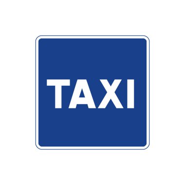 Beyaz arka planda izole edilmiş mavi-beyaz kare trafik ışığı. Taksiler için ayrılmış bir yer