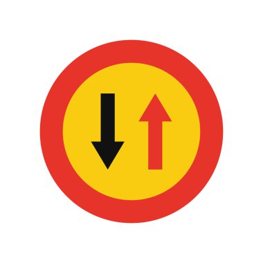 Yuvarlak trafik ışığı sarı ve kırmızı, beyaz arka planda izole. Geçici öncelik zıt yönde