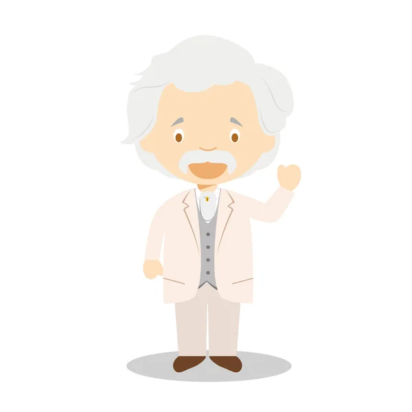 Mark Twain Cartoon Character Vector Illustration Kids History Collection — Stock Vector
