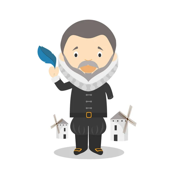 Miguel Cervantes Personaje Dibujos Animados Ilustración Vectorial Colección Historia Los — Vector de stock