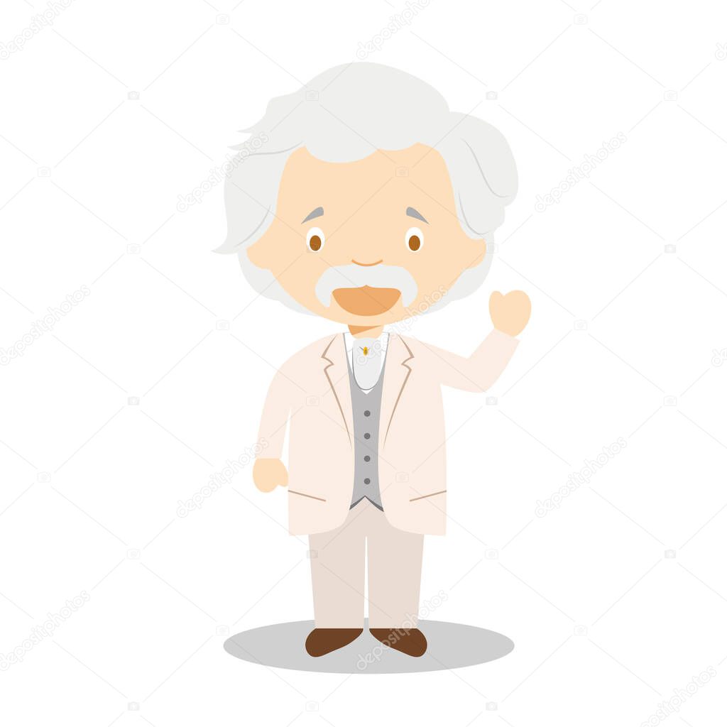 Mark Twain cartoon character. Vector Illustration. Kids History Collection.