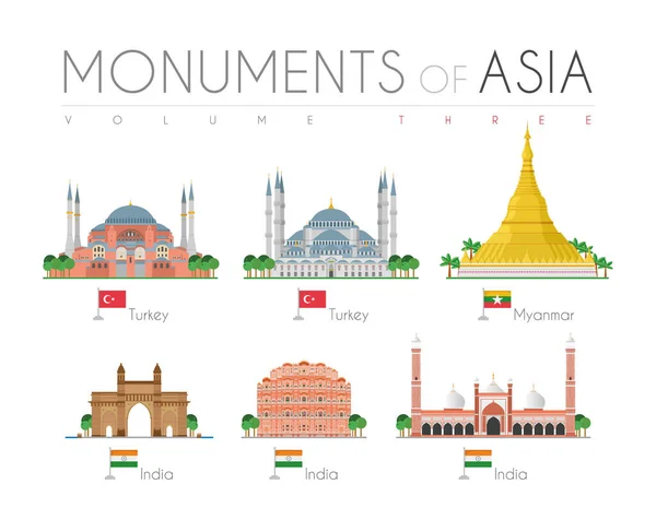 Monumenten Van Azië Tekenfilmstijl Deel Hagia Sophia Blauwe Moskee Turkije — Stockvector