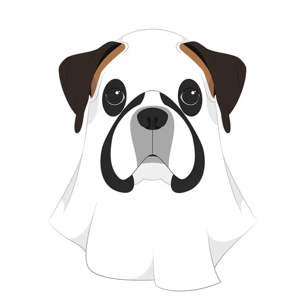 ハロウィングリーティングカード 幽霊の格好をしたボクサー犬 — ストックベクタ