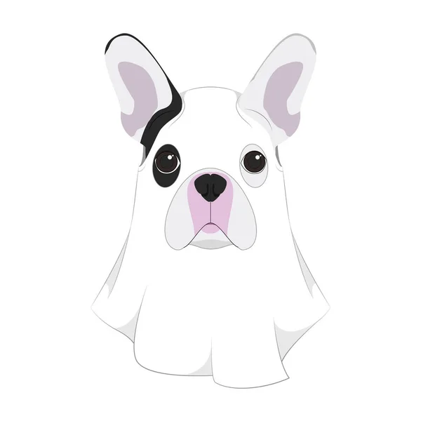 Halloween Greeting Card French Bulldog Dog Dressed Ghost — Stock Vector