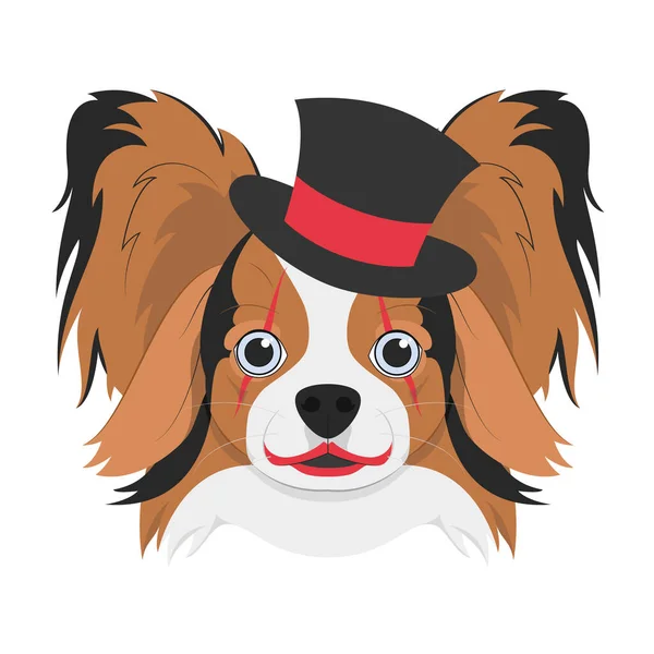 Tarjeta Felicitación Halloween Papillon Perro Con Sombrero Copa Maquillaje Payaso — Vector de stock