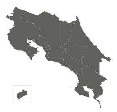 Kosta Rika 'nın bölge ve bölgeleri ve idari bölümleri olan boş bir haritası. Düzenlenebilir ve etiketlenebilir katmanlar.