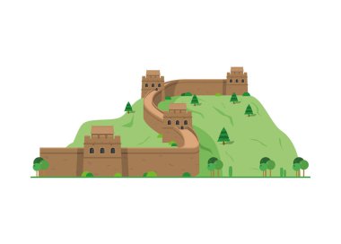 Çin Seddi beyaz arkaplan vektör illüstrasyonunda izole edildi. Anıtlar ve simgeler Serisi