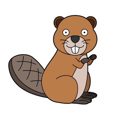 Beyaz arka planda izole edilmiş bir kunduzun sevimli çizgi film çizimi