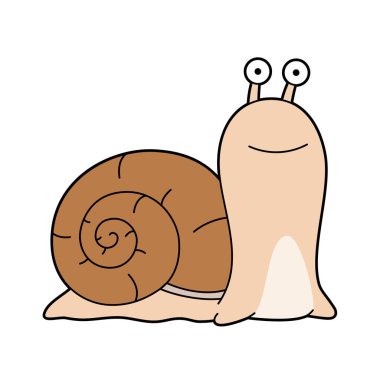 Beyaz arka planda izole edilmiş bir salyangozun şirin çizgi film vektör çizimi