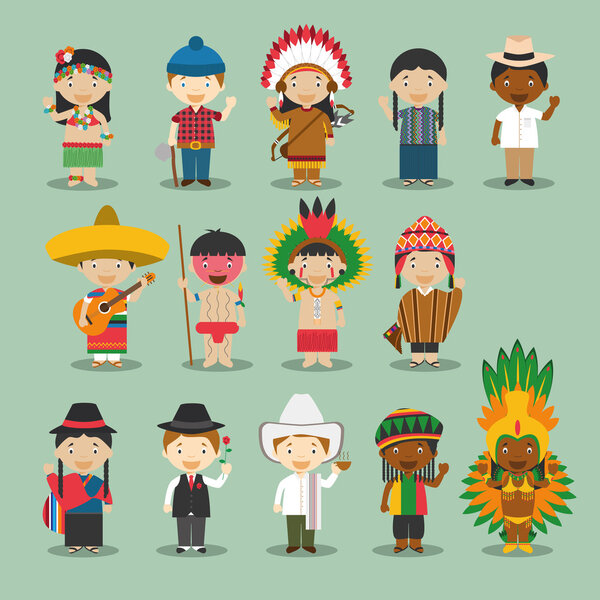 Kids and nationalities of the world vector: America Set 4.