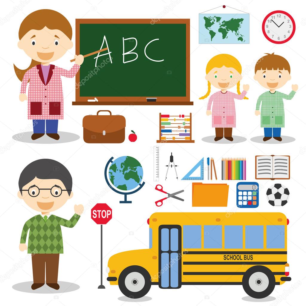 Teacher and school characters vector illustration