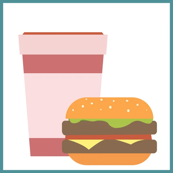 Икона гамбургера и фаст-фуда Кофе Бумага чашка в простом плоском стиле — стоковый вектор