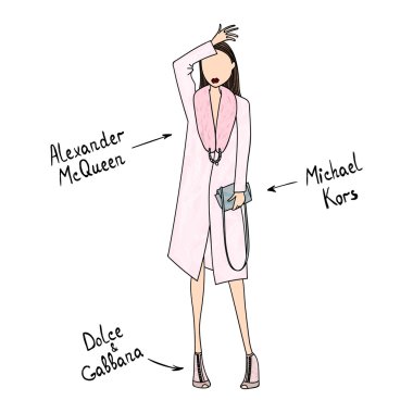 Hand Drawn Fashion Illustration with a Beautiful Woman