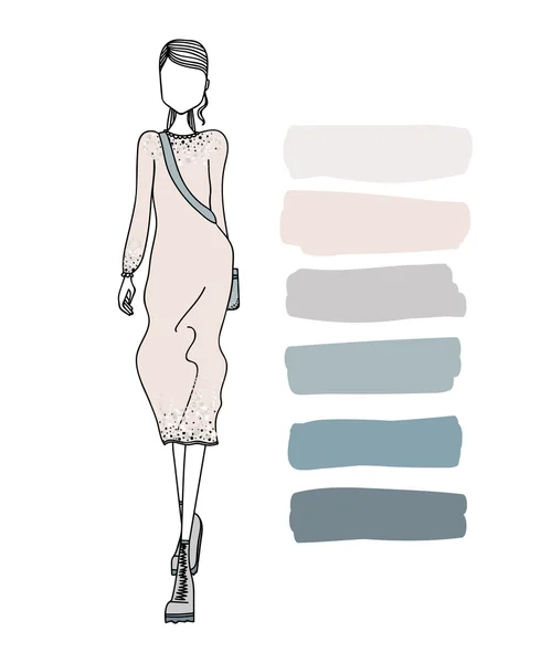 Fashion Illustration with a Beautiful Woman Wearing Clothes — 图库矢量图片