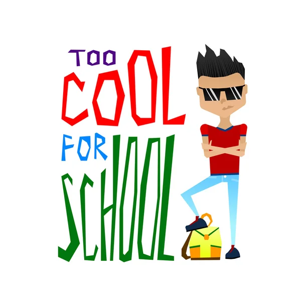 Cute Colorful Vector School Illustration with Cool School Boy — Stock Vector