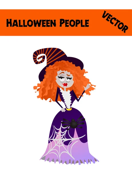 Feestelijke oranje oktober Halloween vrouw vectorillustratie geïsoleerd — Stockvector