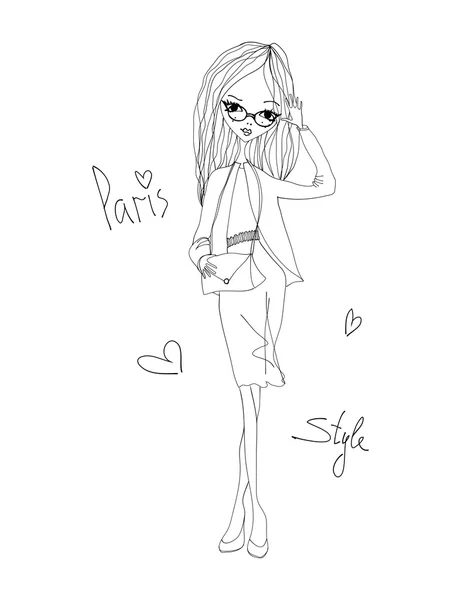 Pariser Stil Mode-Illustration mit einem Mode-Mädchen — Stockvektor