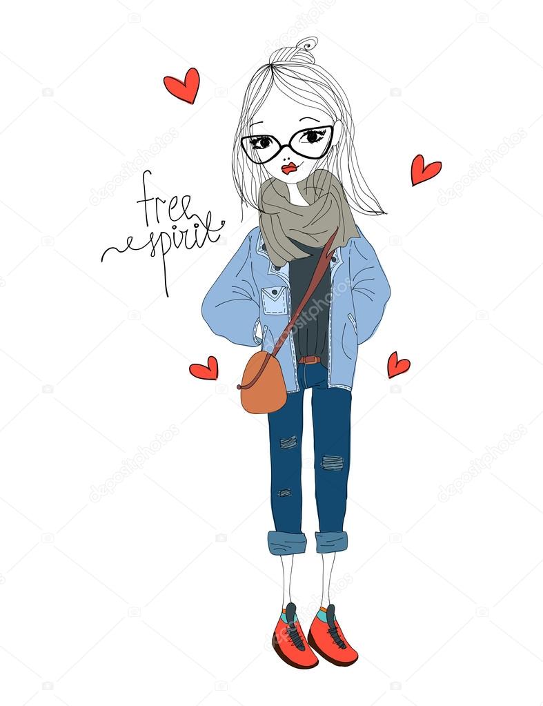 スタイリッシュな服を着て、ファッションの女の子のファッション