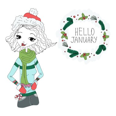 Ocak Merhaba Merhaba Ocak tipografi yazı ile renkli resimde