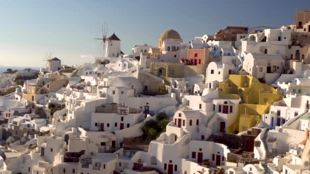 Santorini Oia Blue Dome Church Caldera Travel At Famous Travel Destination — Vídeo de stock