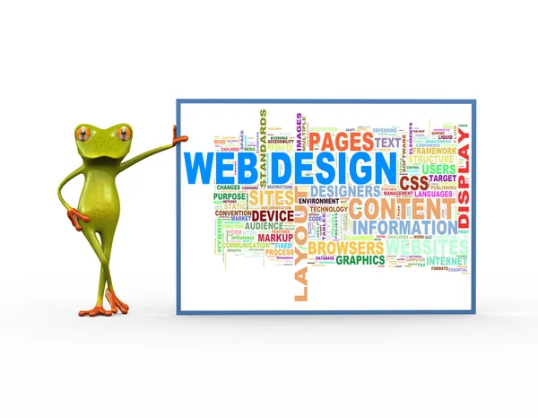 3D groda med web design wordcloud — Stockfoto