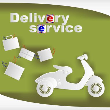 Scooter, kutular ve mesaj servisi olan bir pankart. Vektör illüstrasyonu.