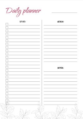 Minimalist yaprak tasarımlı beyaz günlük planlayıcı 