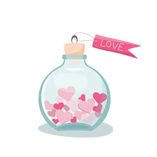 Love Bottle Pink Hearts Happy Valentine Day Card — Stock Vector