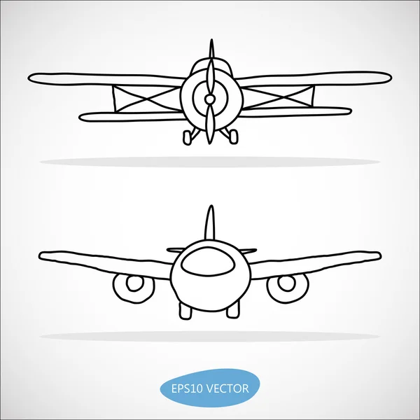 Conjunto dibujado a mano de aviones — Archivo Imágenes Vectoriales