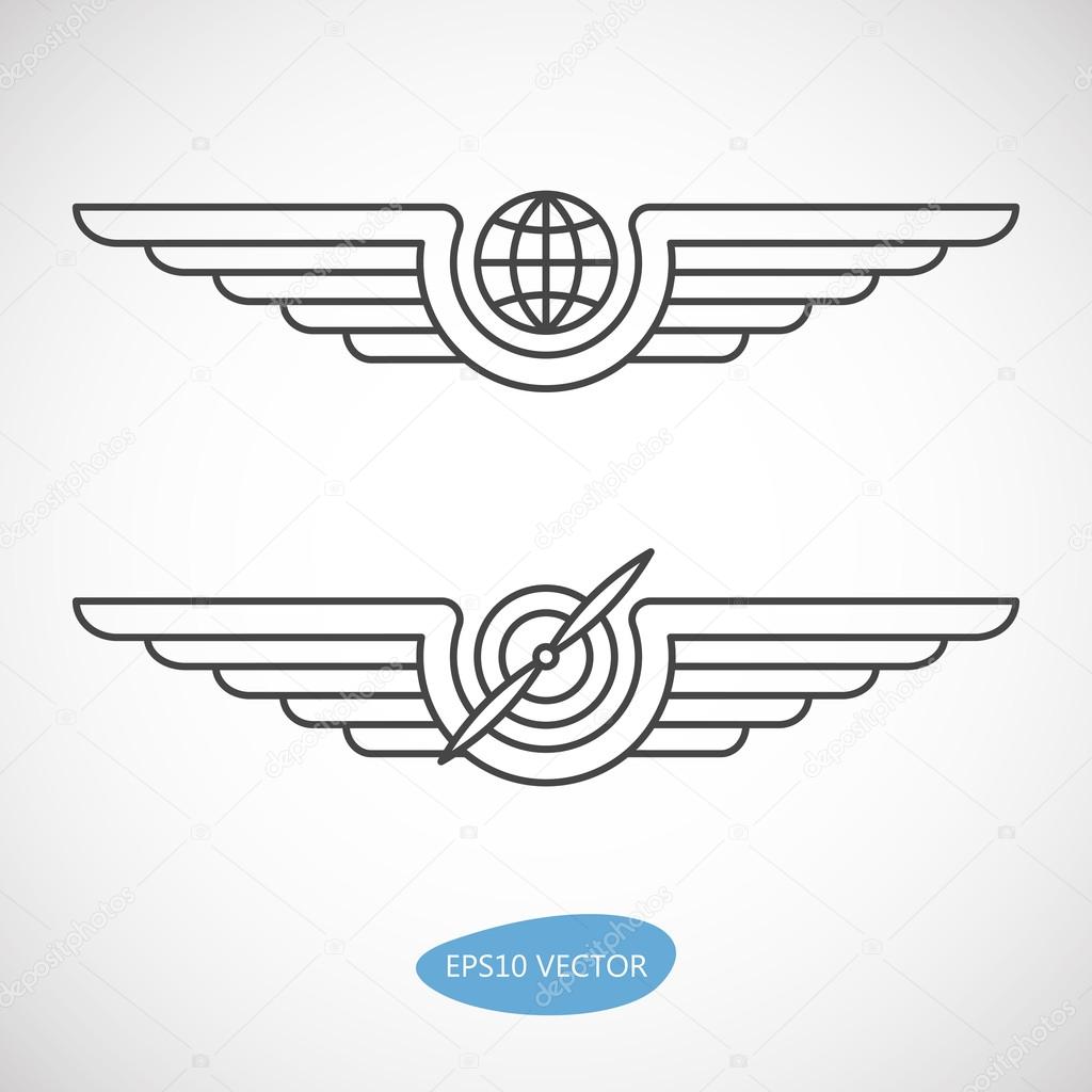 Aviation emblems, badges and logo patches. Military and civil aviation icons. Travel agency logo. Air force symbol. Vector stock illustration.