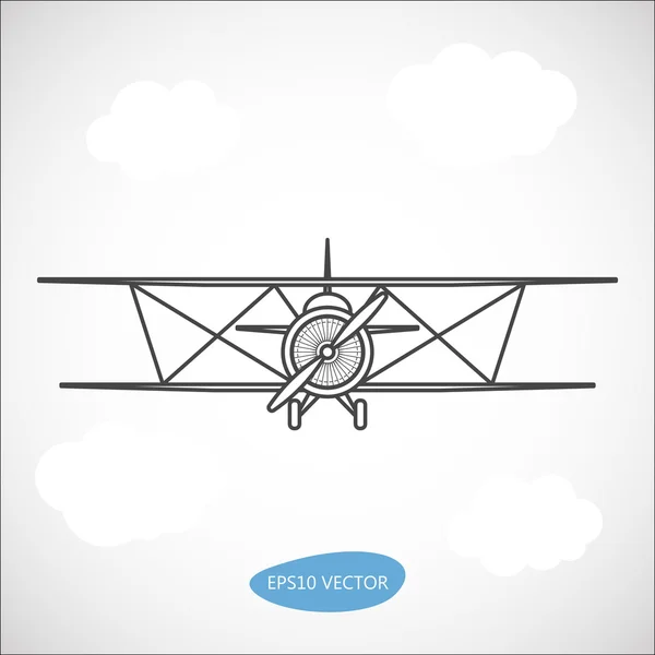 Ilustración del avión retro vectorial. Biplano . — Vector de stock