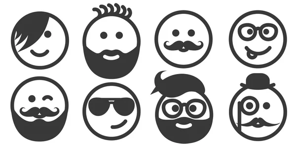 Set of outline hipster emoticons, emoji — Stock Vector