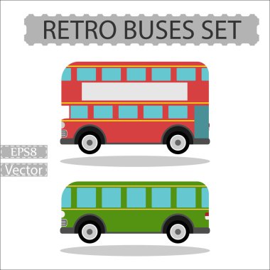 Beyaz bir arka plan üzerinde retro şehir otobüs kümesi