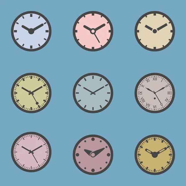 Conjunto de iconos de reloj de colores - Ilustración vectorial aislada — Vector de stock