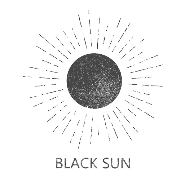 Tek renkli hipster grunge vintage etiket güneş, yıldız patlaması ve ışınları ile — Stok Vektör