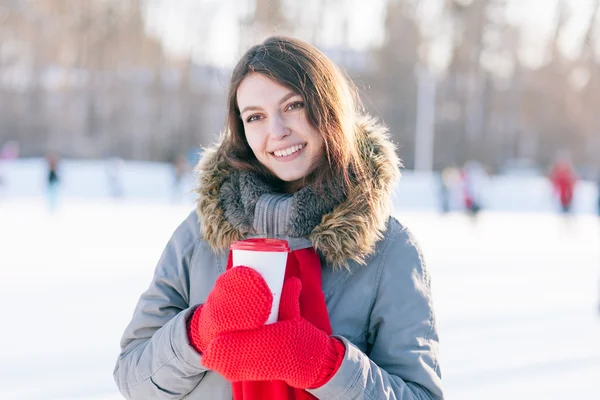 Woman holding winter cup close up — Stock Photo, Image