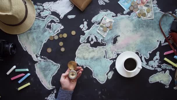 Young couple planning honeymoon vacation trip with map. — Stock Video