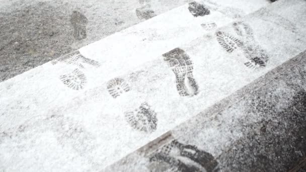 Snow texture with foot prints — Stock Video