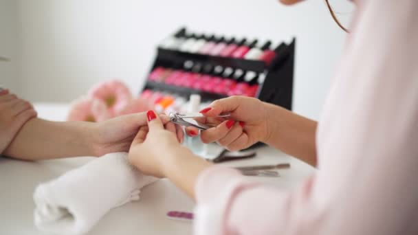 Processo di manicure nel salone di bellezza, da vicino — Video Stock