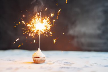 Birthday Cupcake with a sparkler clipart