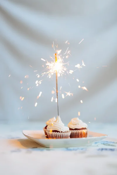 Cupcake di compleanno con una scintilla — Foto Stock